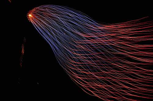 light trail red and blue lights from tower steel wool photography long exposure